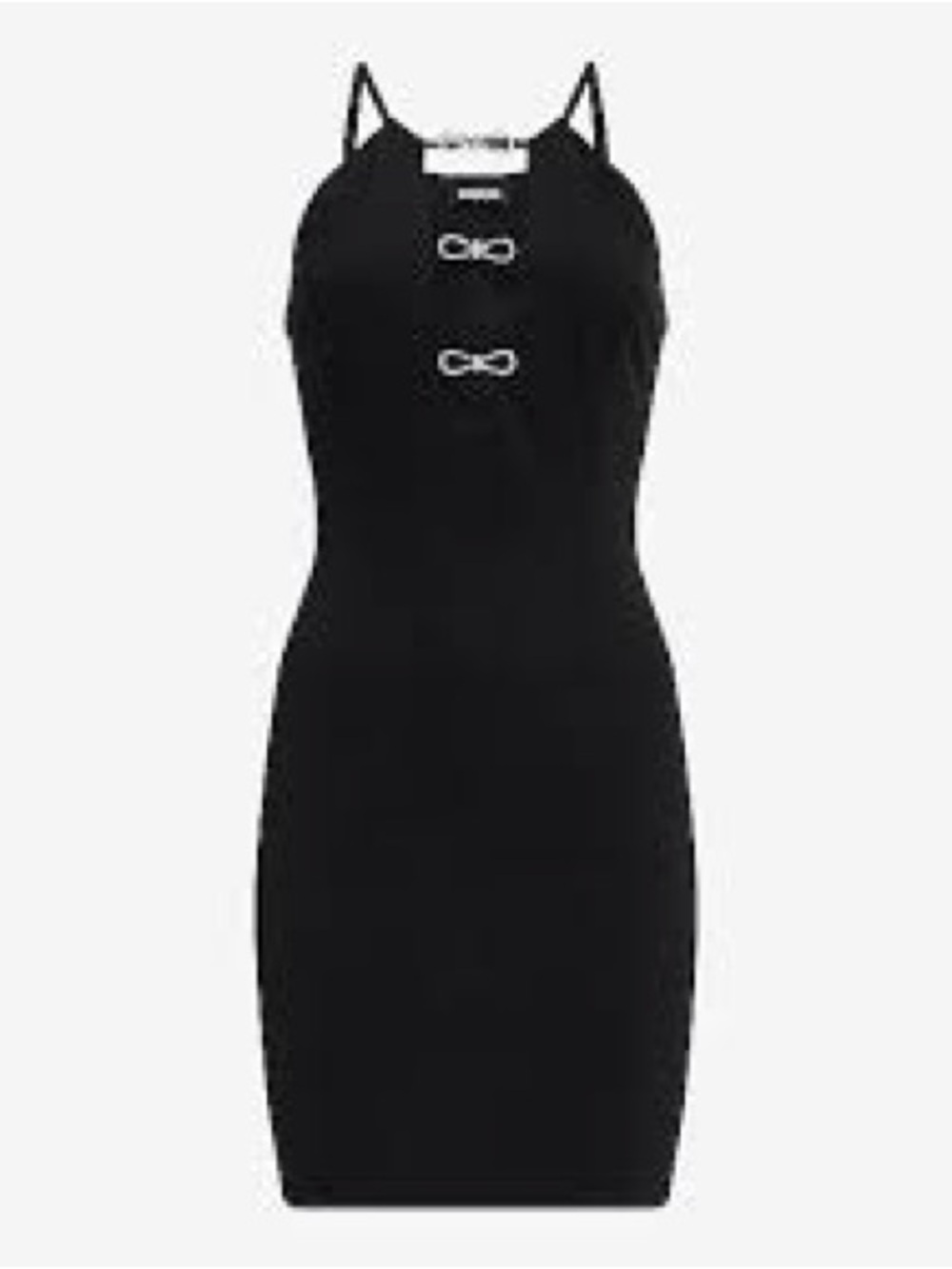 Express Black Spaghetti-Strap Mini Dress with Metal Bow Accents